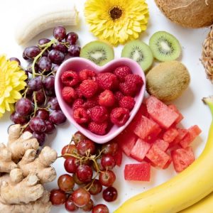Fruit Raspberries Kiwi Watermelon Flowers Ginger Bananas Pineapple Flatlay
